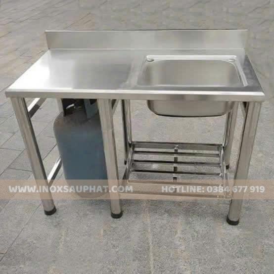 Bàn inox có chậu rửa đơn và kệ để bình gas