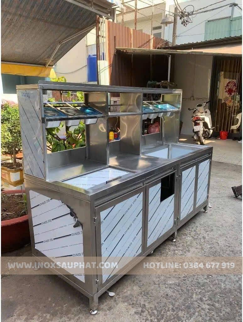 Quầy inox giữ nóng thức ăn có khay topping