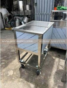 Xe đẩy inox đựng khay thực phẩm