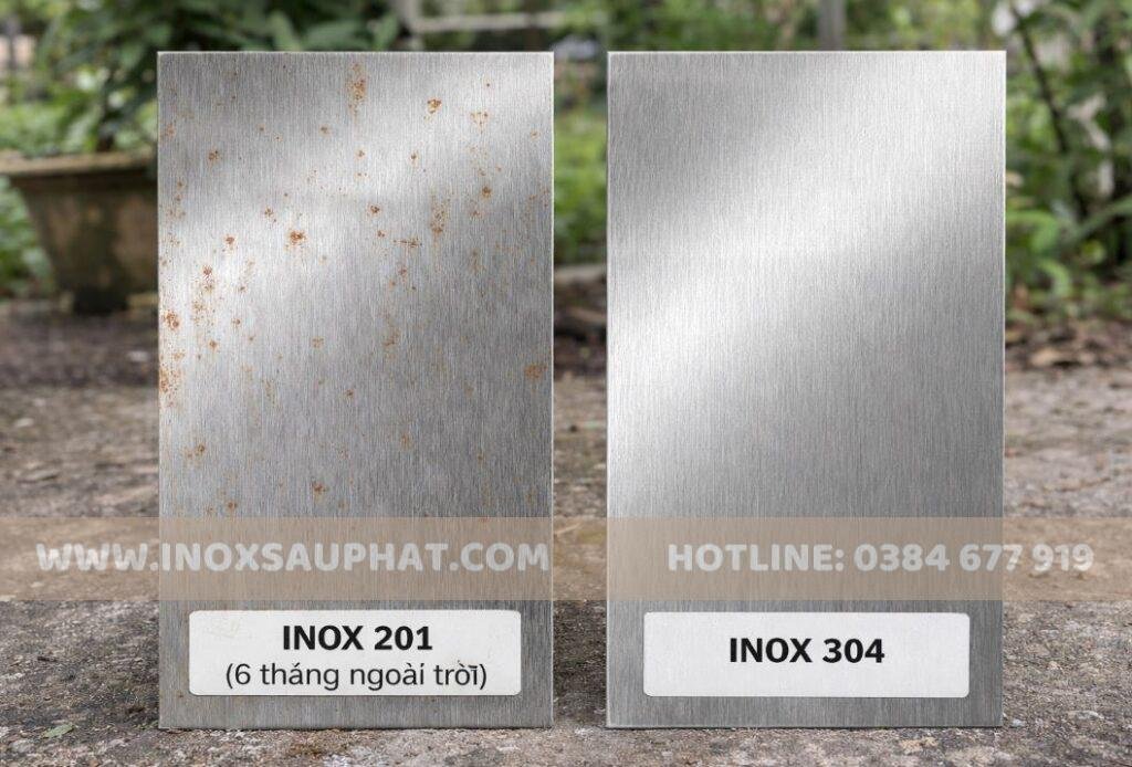 Inox 201 bị gỉ so với inox 304 chống gỉ tốt - kiểm tra thực tế