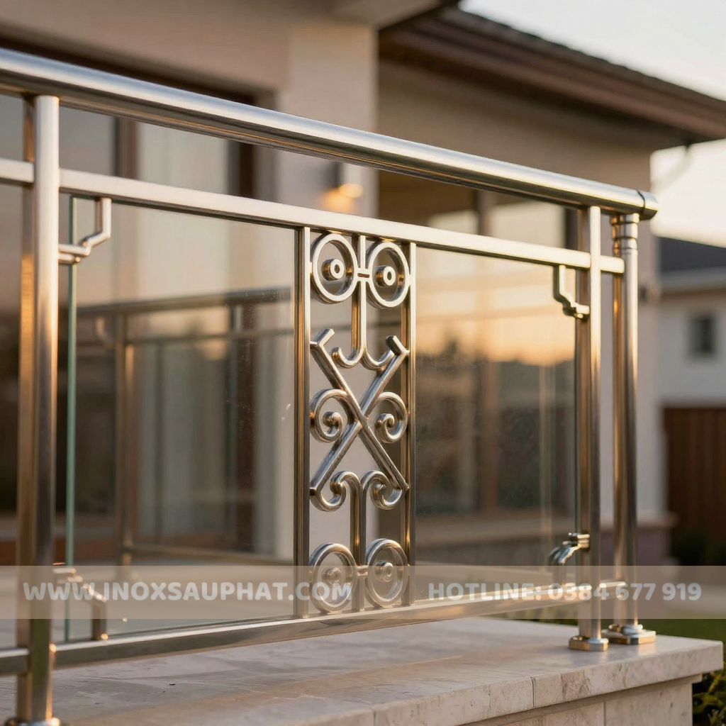 Mẫu lan can inox hoa văn cổ điển cho ban công