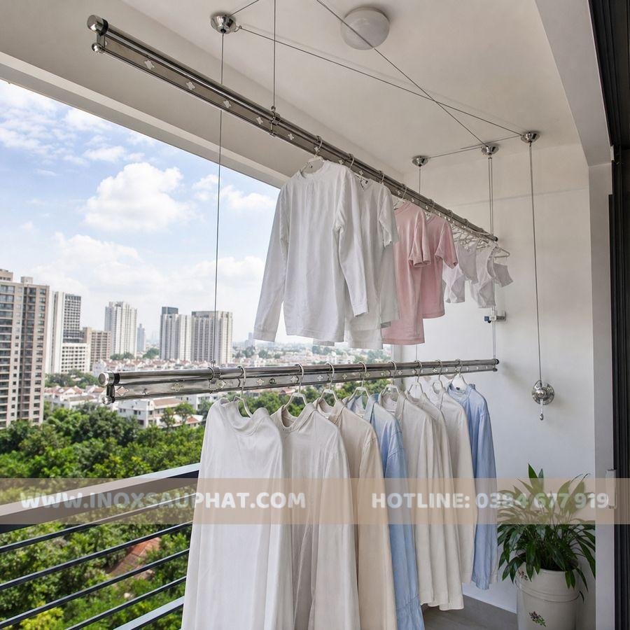 Giàn phơi quần áo inox thông minh lắp ban công chung cư