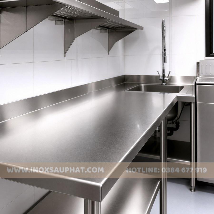 Bàn inox chậu rửa inox 304 cho khu sơ chế thực phẩm
