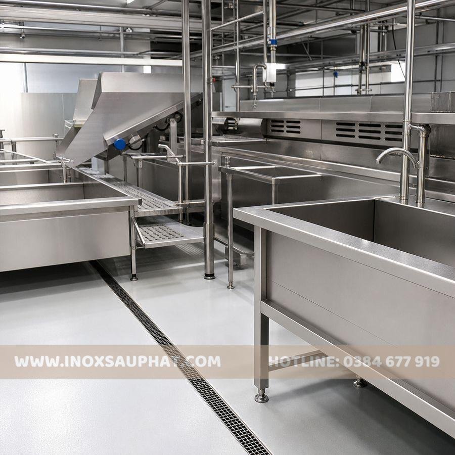 Bồn máng và hệ thống inox 304 cho dây chuyền thực phẩm