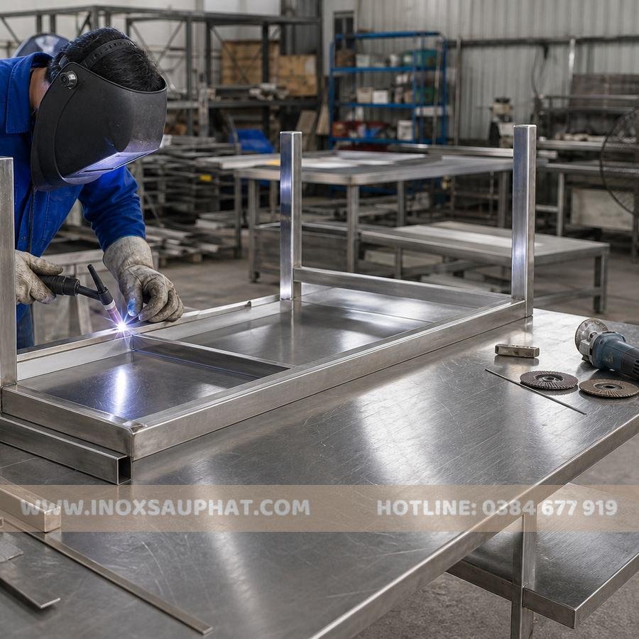 Xưởng gia công bàn inox công nghiệp Inox Sáu Phát tại TPHCM