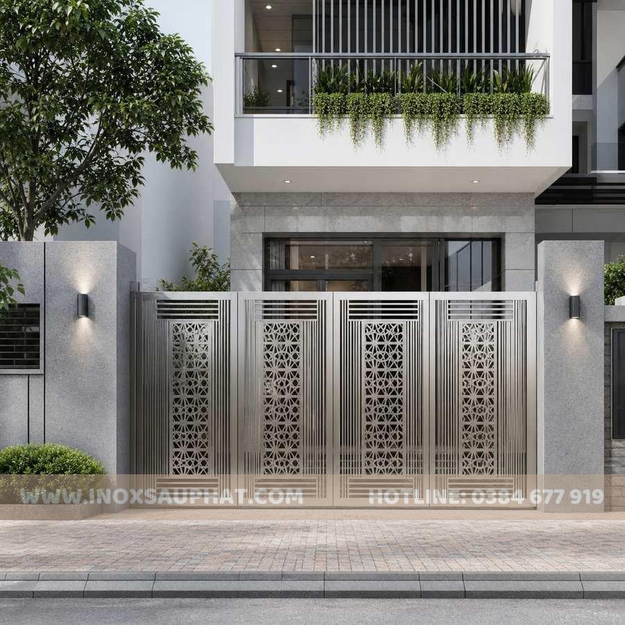 Cổng inox CNC phong cách hiện đại cho nhà phố