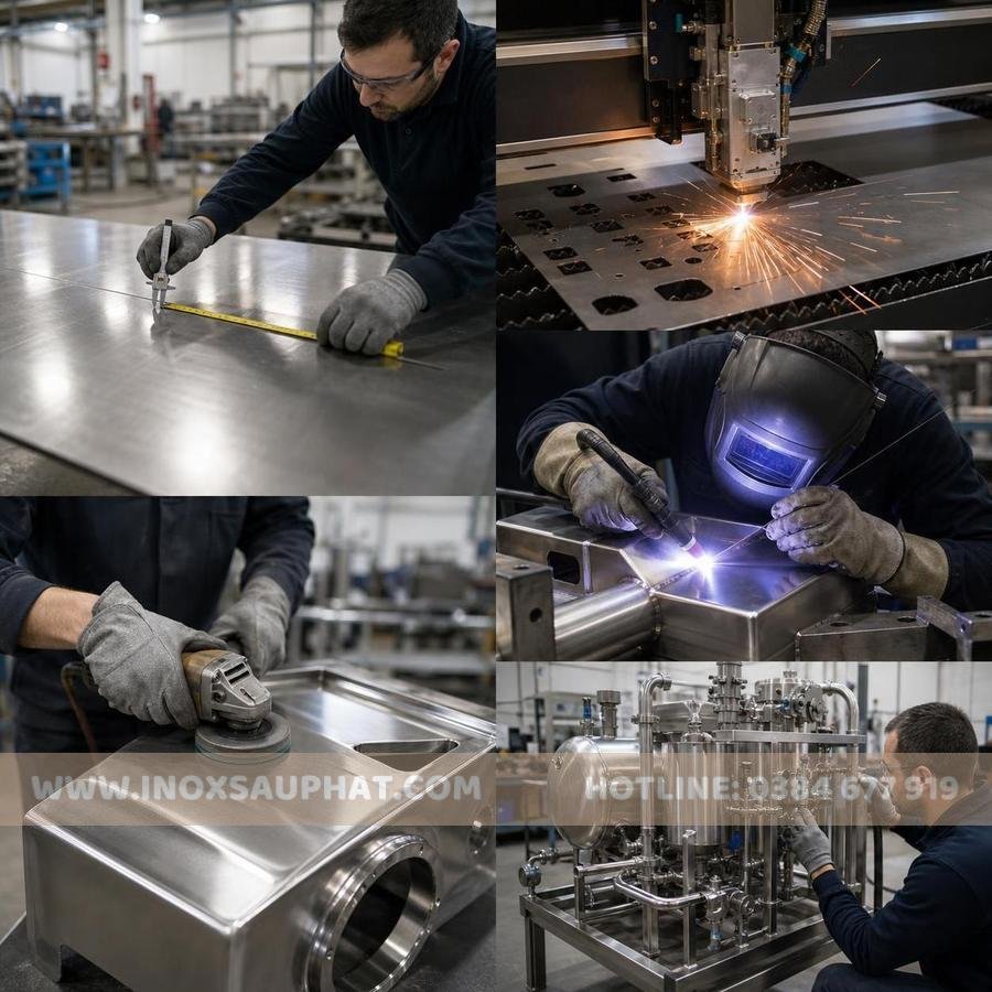 Quy trình gia công inox công nghiệp cắt hàn đánh bóng kiểm tra