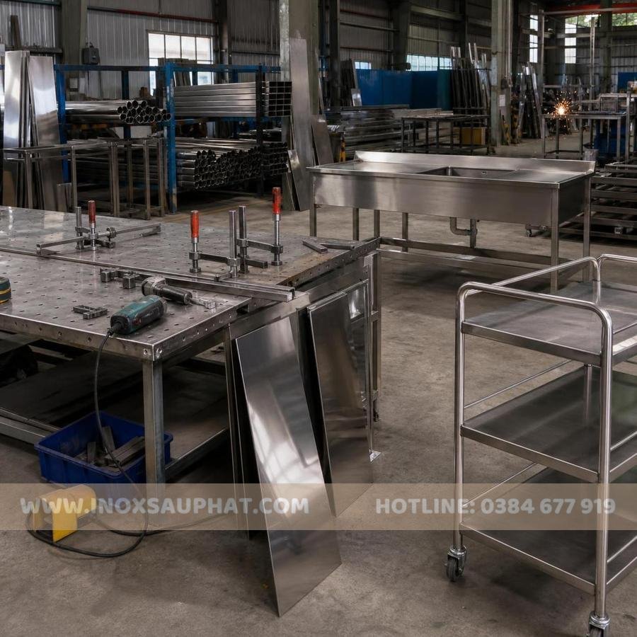 Xưởng gia công thiết bị inox công nghiệp theo yêu cầu inox 201 304 316