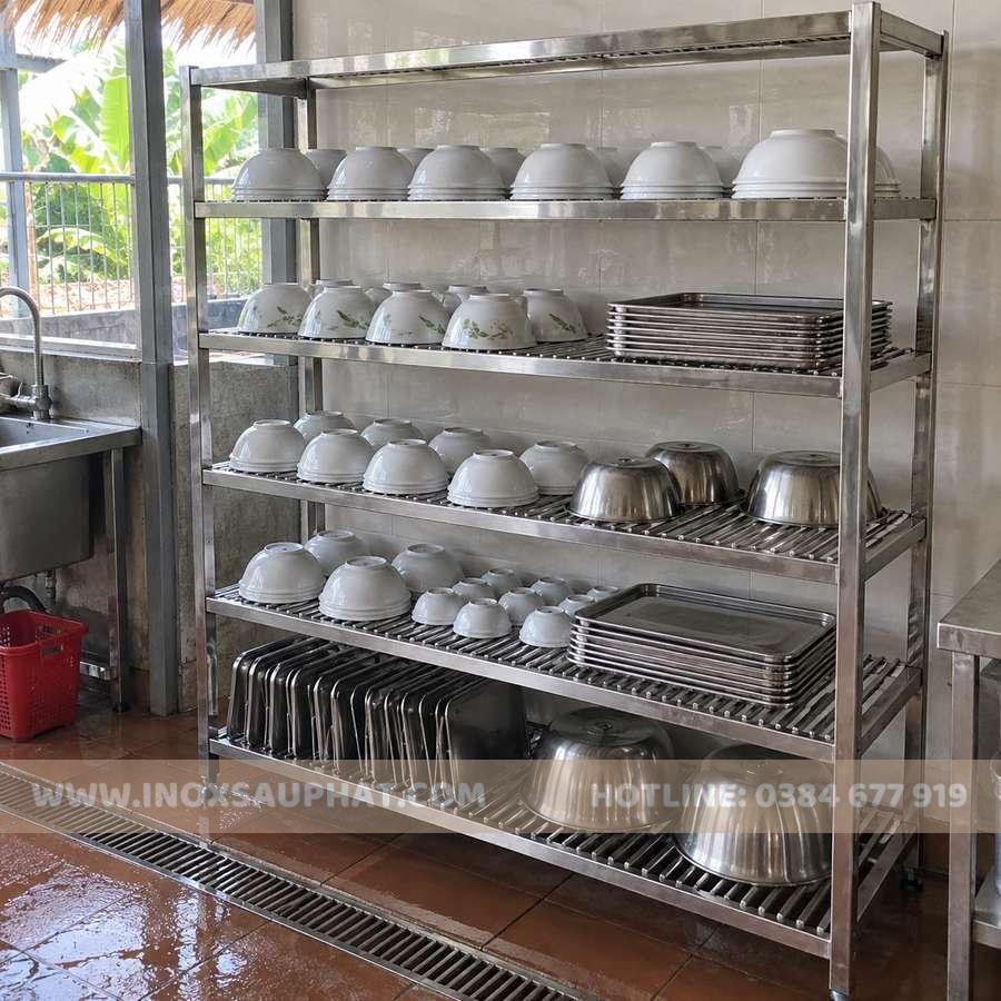 Kệ inox 5 tầng song để ráo chén bát và khay trong quán ăn