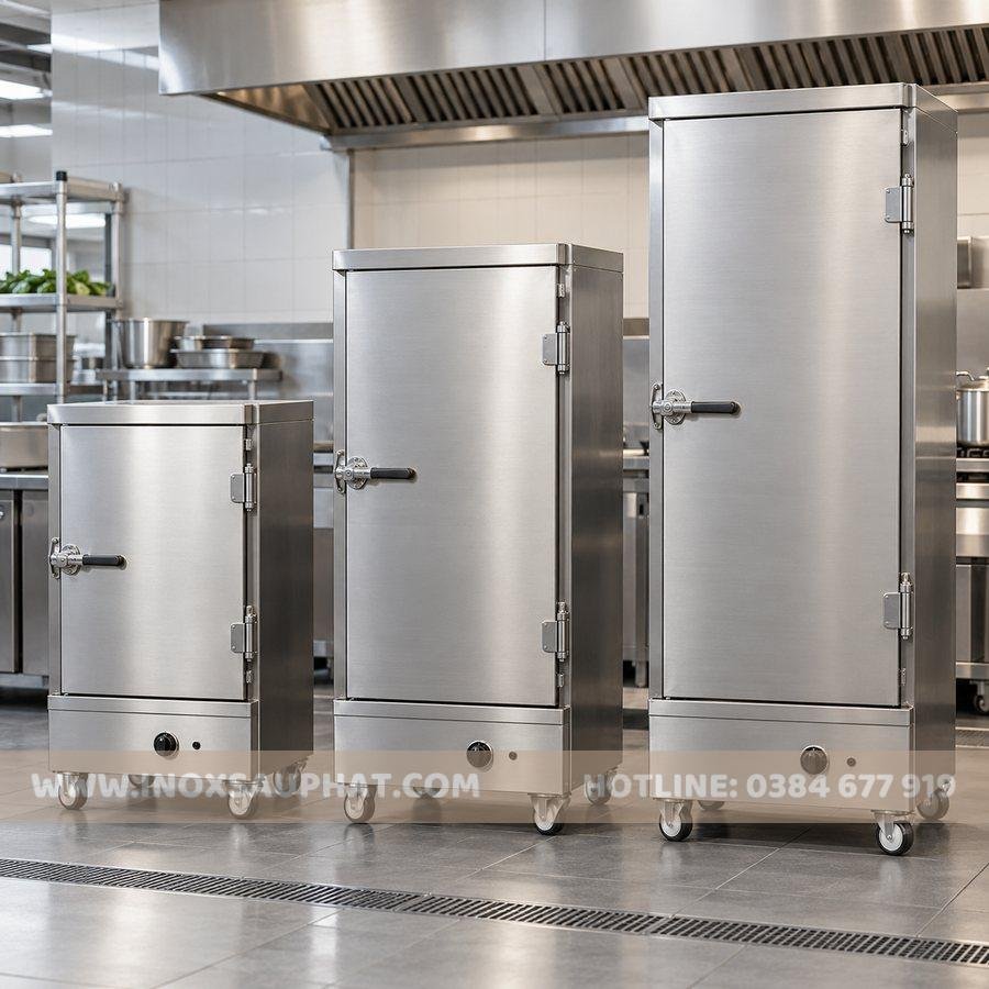 So sánh tủ hấp cơm công nghiệp 6, 8 và 12 khay